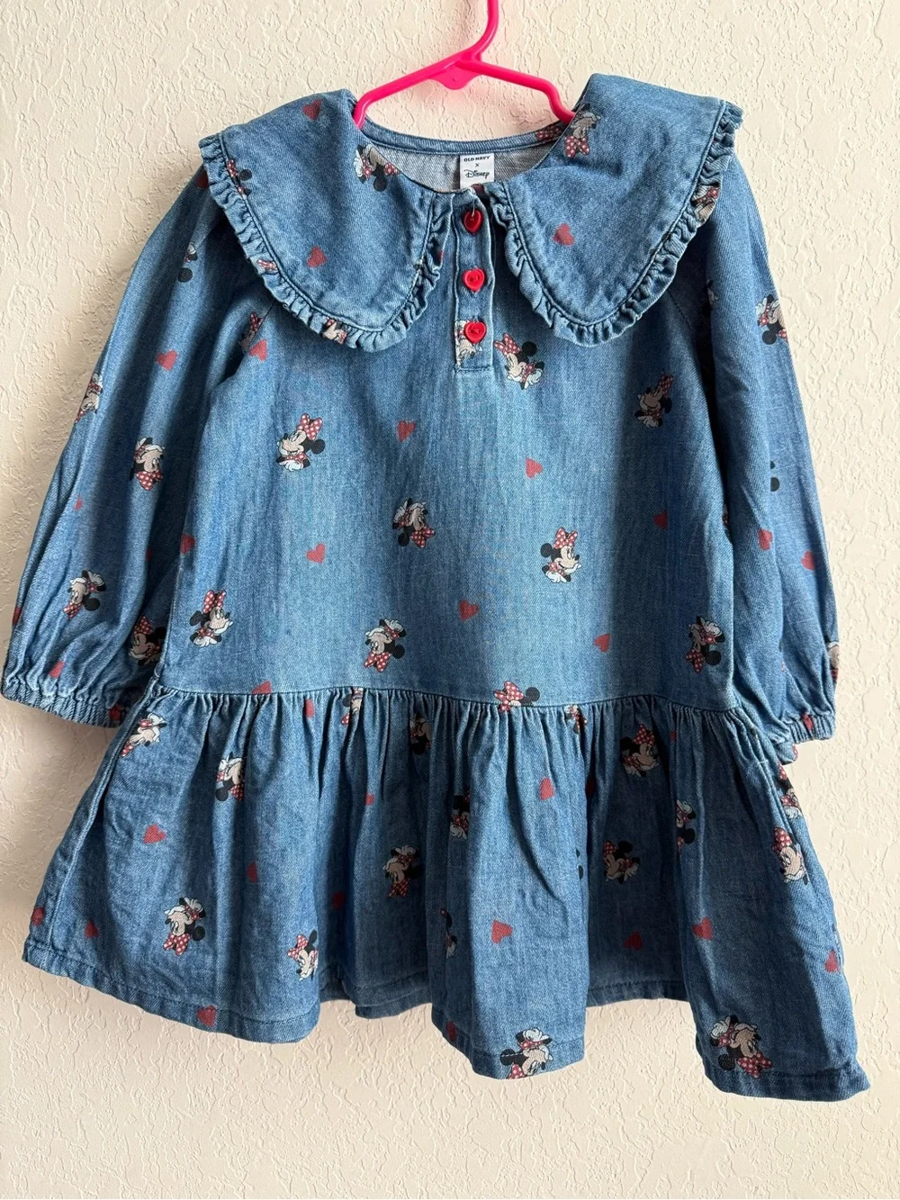 Old Navy Blue Denim Minnie Mouse Dress with Red Hearts